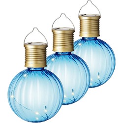 Lumineo tuin/buiten 10x stuks Led lampje/lampion solar verlichting blauw 11 x 8 cm - Lampionnen