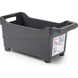 Plasticforte opberg Trolley Container - zwart - op wieltjes - L38 x B18 x H18 cm - kunststof - Opberg trolley