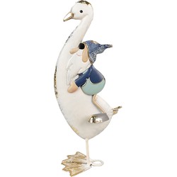 Clayre & Eef Decoratie Beeld Gans 36 cm Wit Blauw IJzer