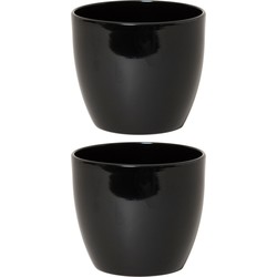 2x stuks bloempot glanzend zwart keramiek voor kamerplant H22.5 x D25 cm - Plantenpotten