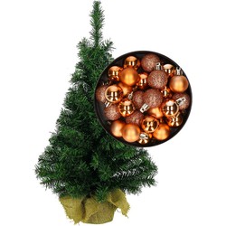 Mini kerstboom/kunst kerstboom H45 cm inclusief kerstballen koper - Kunstkerstboom