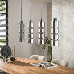 Hanglamp - Chrome Glas - 105x12x150cm - 4-Lichts - Cylinder