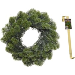 Dennenkrans 50 cm met 106 takken kerstversiering met gouden hanger - Kerstkransen