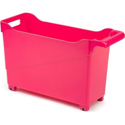 Opberg trolley met wieltjes - fuchsia roze - kunststof - 45 x 17 x 29 cm - organiser - Opberg trolley