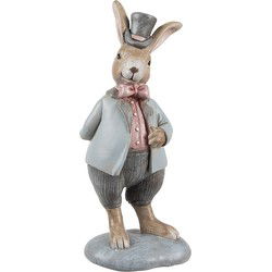 Clayre & Eef Decoratie Beeld Konijn 19 cm Beige Blauw Kunststof