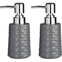 2x Stuks zeeppompjes/dispensers van keramiek - grijs/zilver - 350 ml - Zeeppompjes