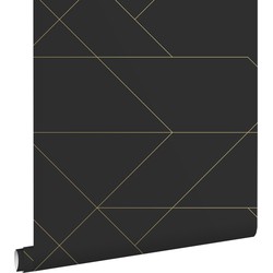 ESTAhome behang grafische lijnen zwart en goud - 0,53 x 10,05 m - 139144