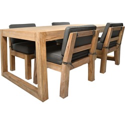 HSM Collection-Tuintafel Set Nw Aruba 4 Stoelen-200x100x76-Naturel/Grijs-Teak/Stof