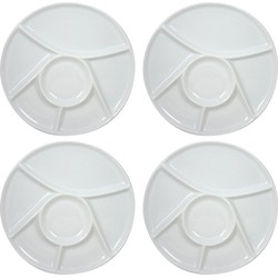 8x stuks porseleinen fondue/gourmet bord 6-vaks rond 23 cm - Gourmetborden