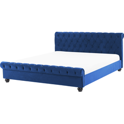 Beliani AVALLON - Tweepersoonsbed-Blauw-Fluweel