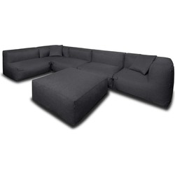 Feel Furniture - Binnen & Buiten bank - Odin - 5 Persoonsbank - Zwart - Met Hocker