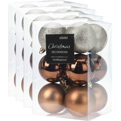 48x stuks kerstballen mix herfstkleuren kunststof 6 cm - Kerstbal