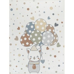 Machinewasbaar Kinderkamer Vloerkleed, KinderTapijt, SpeelTapijt - Ballonnen BALOON BUDDY - Meerkleurig/Beige - 120x170 cm