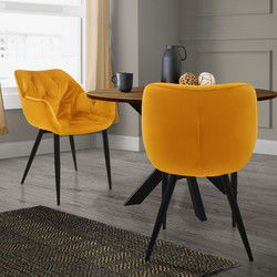 Eetkamerstoel set van 2 mosterdgele fluwelen bekleding met metalen poten incl. montagemateriaal ML-Design