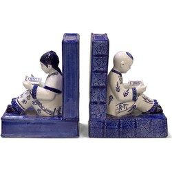 Fine Asianliving Chinese Boekensteun Porselein Kinderen Blauw Wit