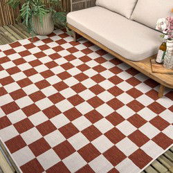 Buitenkleed Level blokken - checkerboard - roest - Interieur05 Roest,Rood - Polypropyleen