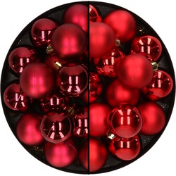 32x stuks kunststof kerstballen mix van donkerrood en rood 4 cm - Kerstbal