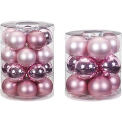 42x stuks glazen kerstballen roze 6 en 8 cm glans en mat - Kerstbal