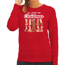 Bellatio Decorations foute kersttrui/sweater voor dames - All I want for Christmas - piemels - rood XS - kerst truien