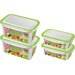 4x Voedsel plastic bewaarbakjes 0,75 en 2,5 liter transparant/groen - Vershoudbakjes