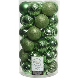 74x stuks kunststof kerstballen groen 6 cm glans/mat/glitter mix - Kerstbal