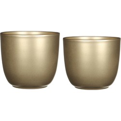 Plantenpot/bloempotten set - 4x stuks - keramiek - goud - D14.5 en D17 cm - Plantenpotten