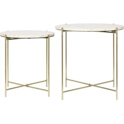 Light&living Bijzettafel S/2 Ø42x45+Ø52x50 cm BESOT marmer bruin-goud