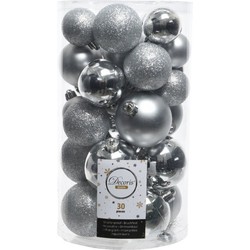 Decoris kerstballen - 30x st - zilver - 4-5-6 cm - kunststof - Kerstbal