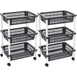 Set van 2x stuks woondecoratie karretjes/trolleys met zwarte opbergmanden 62 cm - Opbergmanden