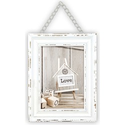 Houten fotolijst vintage wit met metalen ophangketting geschikt voor een foto van 20 x 30 cm - Fotolijsten