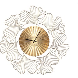 PTMD Jora Gold metal clock with coral leaves round