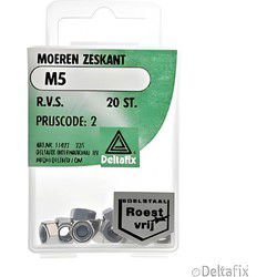 Moer zeskant m5 rvs 20st