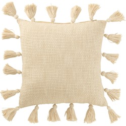 J-line - Kussen Gewoven Kwasten Katoen Beige - 45x45x15cm