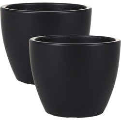 2x stuks plantenpot/bloempot in een strakke Scandinavische look zwart Dia 13 cm en Hoogte 11 cm - Plantenpotten