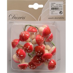 Decoris paddenstoelen stekers - 20x st - 2,5 cm - kerststukje decoratie - Kerststukjes