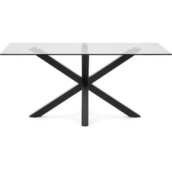 Kave Home - Argo glazen tafel met stalen poten en zwarte afwerking 160 (90) x 90 cm