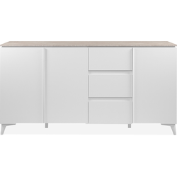Dressoir met 3 deuren en 3 lades, decor travertin en wit, 177 cm  BERTRIX