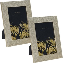 2x stuks houten fotolijst met gouden glitters geschikt voor een foto van 10 x 15 cm - Fotolijsten