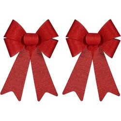 2x stuks kerstboomversieringen grote ornament strikjes/strikken rood dots 22 x 38 cm - Kersthangers