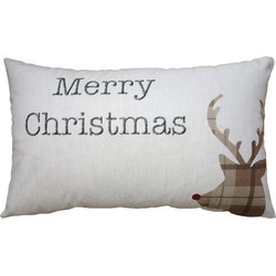 Clayre & Eef Kussenhoes  30x50 cm Beige Bruin Polyester Hert Merry Christmas Sierkussenhoes