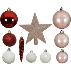 Kerstballen Mix 33 st. - Roze/Rood/Wit