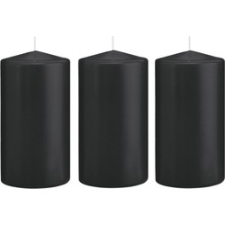 3x Kaarsen zwart 8 x 15 cm 69 branduren sfeerkaarsen - Stompkaarsen