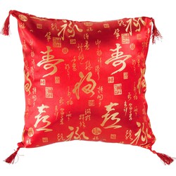 Fine Asianliving Chinese Kussen met Kwastjes Kalligrafie Rood 45x45cm