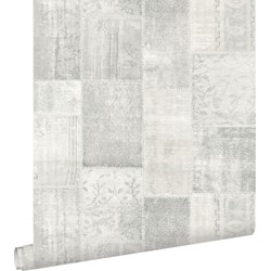 ESTAhome behang kelim patchwork grijs - 53 cm x 10,05 m - 148329
