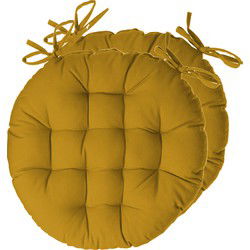 Atmosphera Stoelkussens rond - 2x - okergeel - katoen - 38 x 6.5 cm - wicker zitkussen - tuinstoelkussens