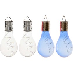 4x Buitenlampen/tuinlampen lampbolletjes/peertjes 14 cm transparant/blauw - Buitenverlichting