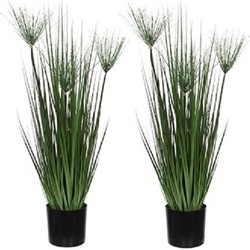 2x Groene Papyrus kunstplanten 76 cm met zwarte pot - Kunstplanten