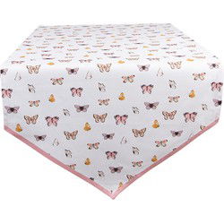 Clayre & Eef Tafelloper  50x160 cm Beige Roze Katoen Vlinders Tafelkleed