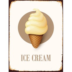 Clayre & Eef Tekstbord  25x33 cm Wit Ijzer Rechthoek Ijshoorn Ice cream Wandbord