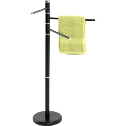 Handdoekenrek - Zwart metalen handdoekhouder - Drie draaibare hangarmen - Handdoekrek badkamer - 42 x 22 x 89 cm